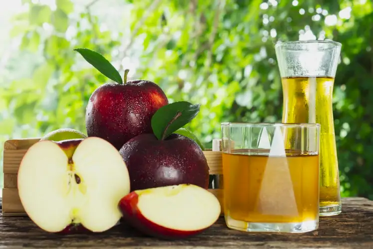 A glass of water with apple cider vinegar and a slice of apple, representing a detox drink for weight loss.
